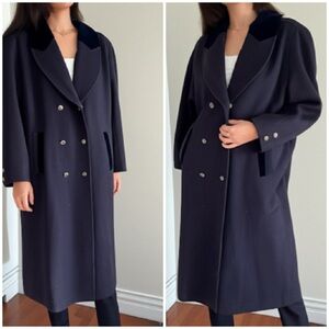 Vintage Navy Wool With Velvet Accent Classic Old‎ Money Full Length Overcoat